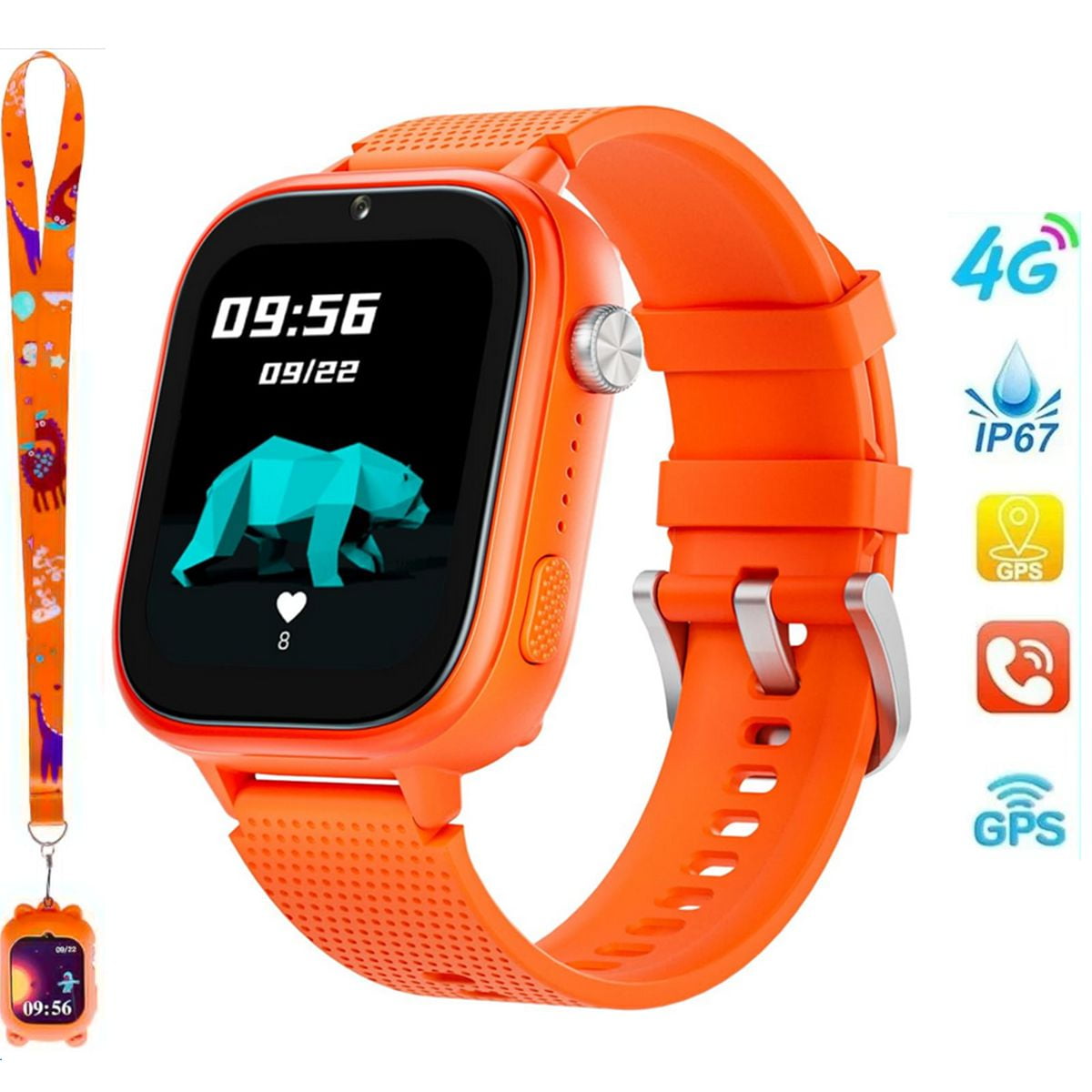 SHANNA 4G Kids Smart Watch GPS Tracker - Smartwatch with 2-Way Call Video Calling Voice Chat SOS Class Mode Pedometer Puzzle Games Wi-Fi Touch Screen Alarm Clock Smartwatches for Boys Girl, Orange