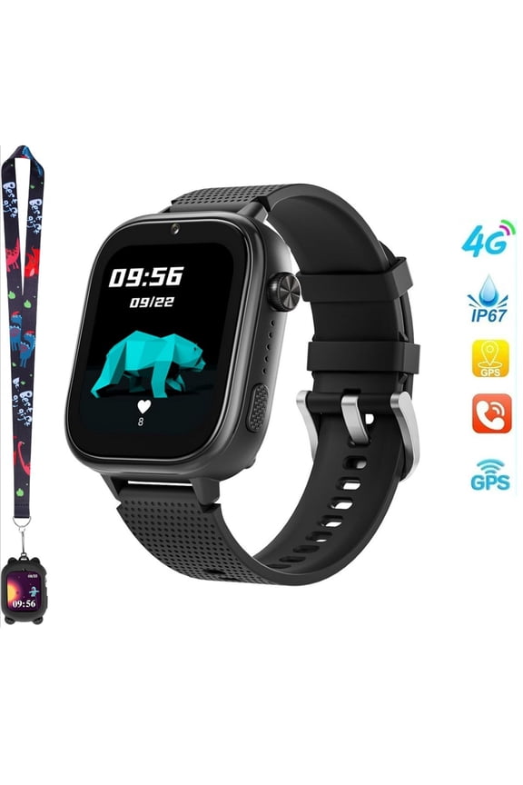 4G Kids Smart Watch GPS Tracker - Smartwatch with 2-Way Call Video Calling Voice Chat SOS Class Mode Pedometer Puzzle Games Wi-Fi Touch Screen Alarm Clock Smartwatches for Boys Girl, Black