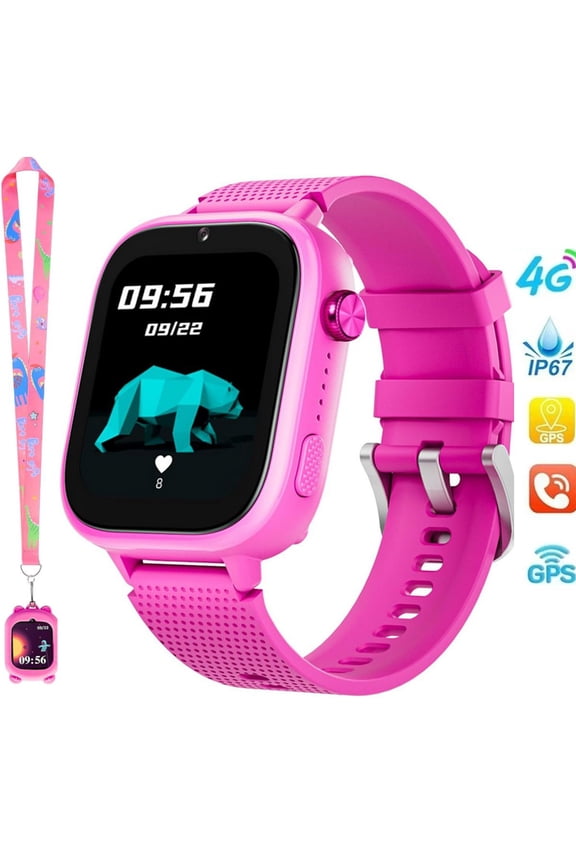 4G Kids Smart Watch GPS Tracker - Smartwatch with 2-Way Call Video Calling Voice Chat SOS Class Mode Pedometer Puzzle Games Wi-Fi Touch Screen Alarm Clock Smartwatches for Boys Girl, Rose Red