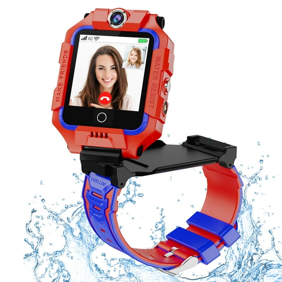 SHANNA 4G Kids Watch Phone with Dual ​Camera, Kids Smart Watch for Girls Boys, IP67 Waterproof, 2-Way Calls, GPS SOS Video &Voice Chat, Wrist Watch for Kids Aged 3-14 Birthday Gifts (Red)