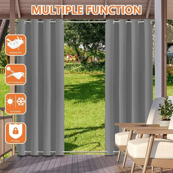 SHANNA 6 Pack Outdoor Curtains for Garden Patio Gazebo Pergola, Waterproof Windproof Double Grommet(Top and Bottom) Outdoor Drapes, Light Gray, 52*108 in