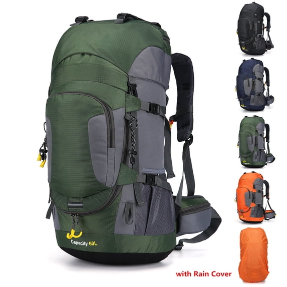 SHANNA 60L Waterproof Hiking Camping Backpack with Rain Cover Camping Rucksack Lightweight Hunting Rucksack,Green