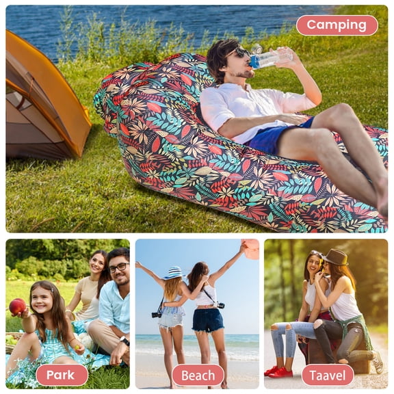 SHANNA Adults Polyester Inflatable and Waterproof Air Couch Lounge Chair Tropical Red