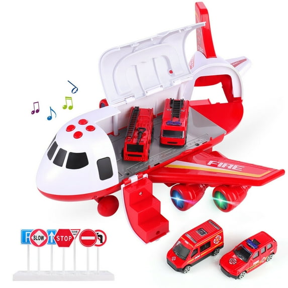 SHANNA Airplane Toy, Electric Aircraft Vehicle Playset with LED Light Sound Effect for Kids Boys Girls Toddler Travel 3+ Birthday Gift, Red
