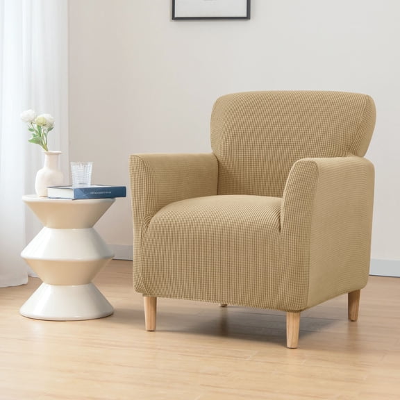 SHANNA Banquet Armchair Slipcovers, Knitted Jacquard Chair Covers with Arms for Living Room, NonSlip Dog Pet Friendly Furniture Protector, Khaki