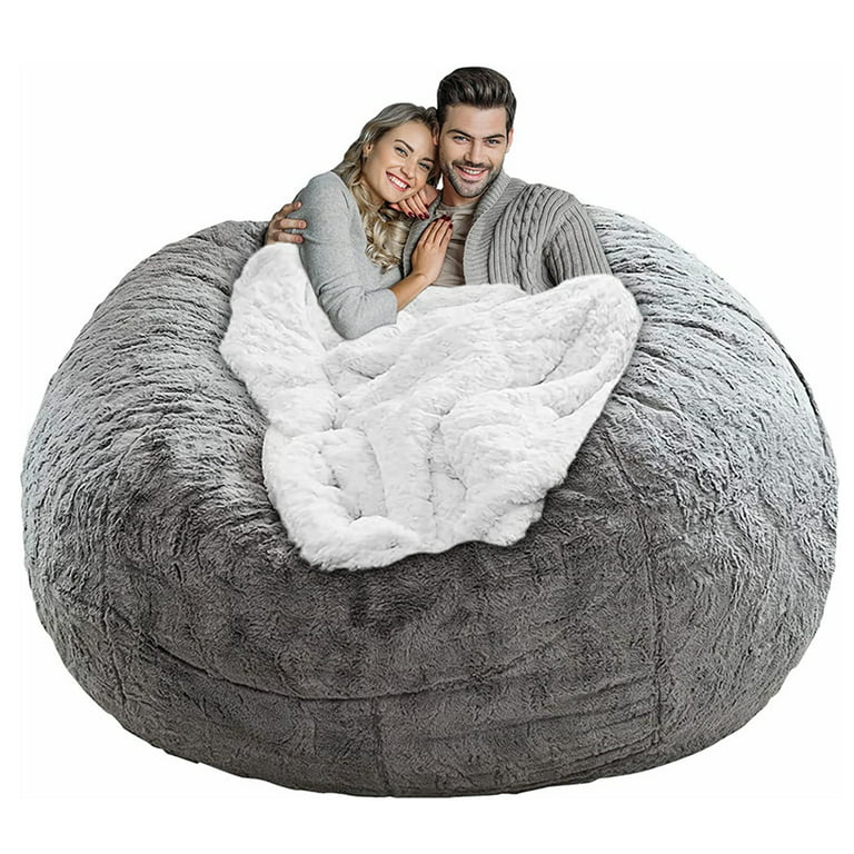 SHANNA Bean Bag Chair Cover Big Round Soft Fluffy Velvet Lazy Sofa Bed  Cover (Cover only,No Filler),5ft, Light Gray 