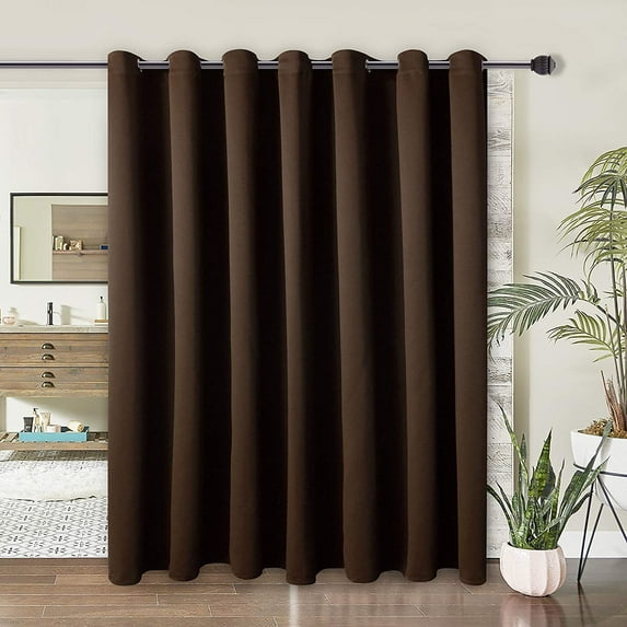 SHANNA Modern Brown Solid Print Blackout Sliding Glass Door Curtain, 100 x 84 in