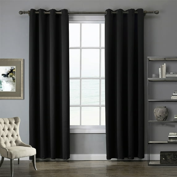 SHANNA Blackout Curtains for Bedroom, Thermal Insulated Grommet Top Room Darkening Curtains 1 Panel for Living Room (52x84 In, Black)