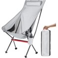 thumbnail image 1 of SHANNA Camping Chair, Portable High Back Folding Chair, Aluminum Alloy Structure, Built-in Pillow, Side Pocket & Carry Bag, Compact & Heavy Duty Chair for Outdoor Backpacking, Gray, 1 of 9