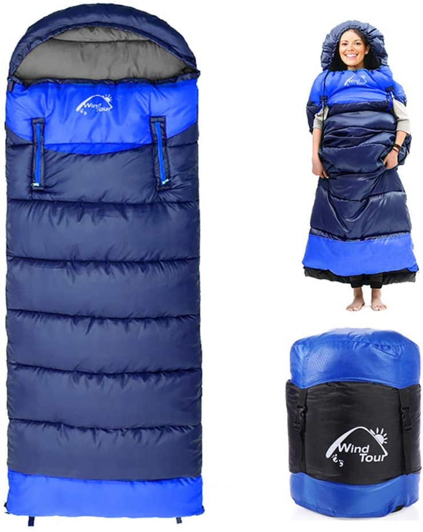 SHANNA Camping Sleeping Bag 3 Seasons Lightweight & Waterproof Cold Weather Mummy Wearable Sleeping Bags, Fits 0°F ~ 50°F, Indoor & Outdoor Sleeping Sack for Adults & Kids, Blue (Left Zipper)