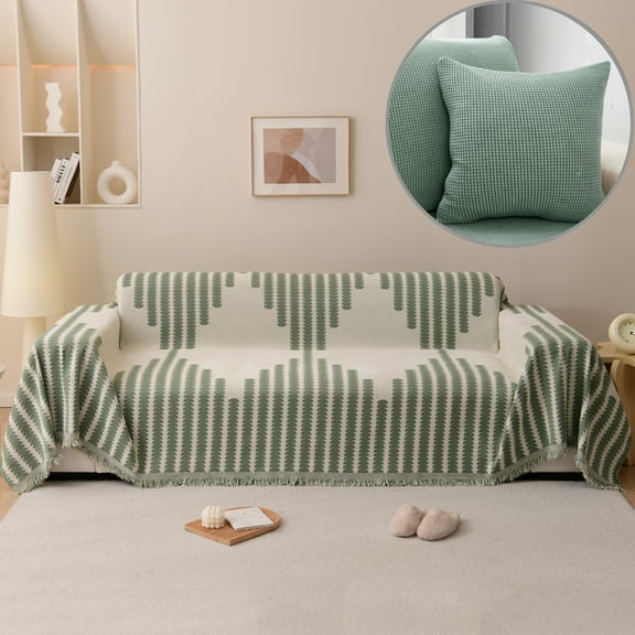 SHANNA Chenille Couch Covers, Boho Sofa Throw Blanket with Tassel, Sectional Sofa Covers for 3 Cushion Couch Geometric Futon Couch Slipcover