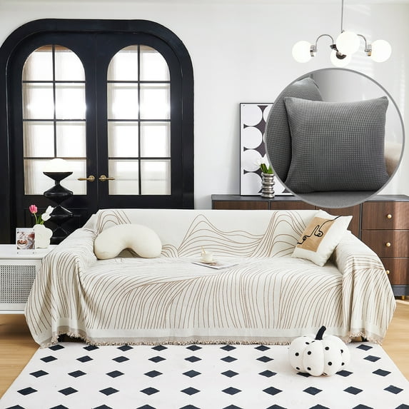 SHANNA Chenille Couch Covers, Boho Sofa Throw Blanket with Tassel, Sectional Sofa Covers for 3 Cushion Couch Geometric Futon Couch Slipcover