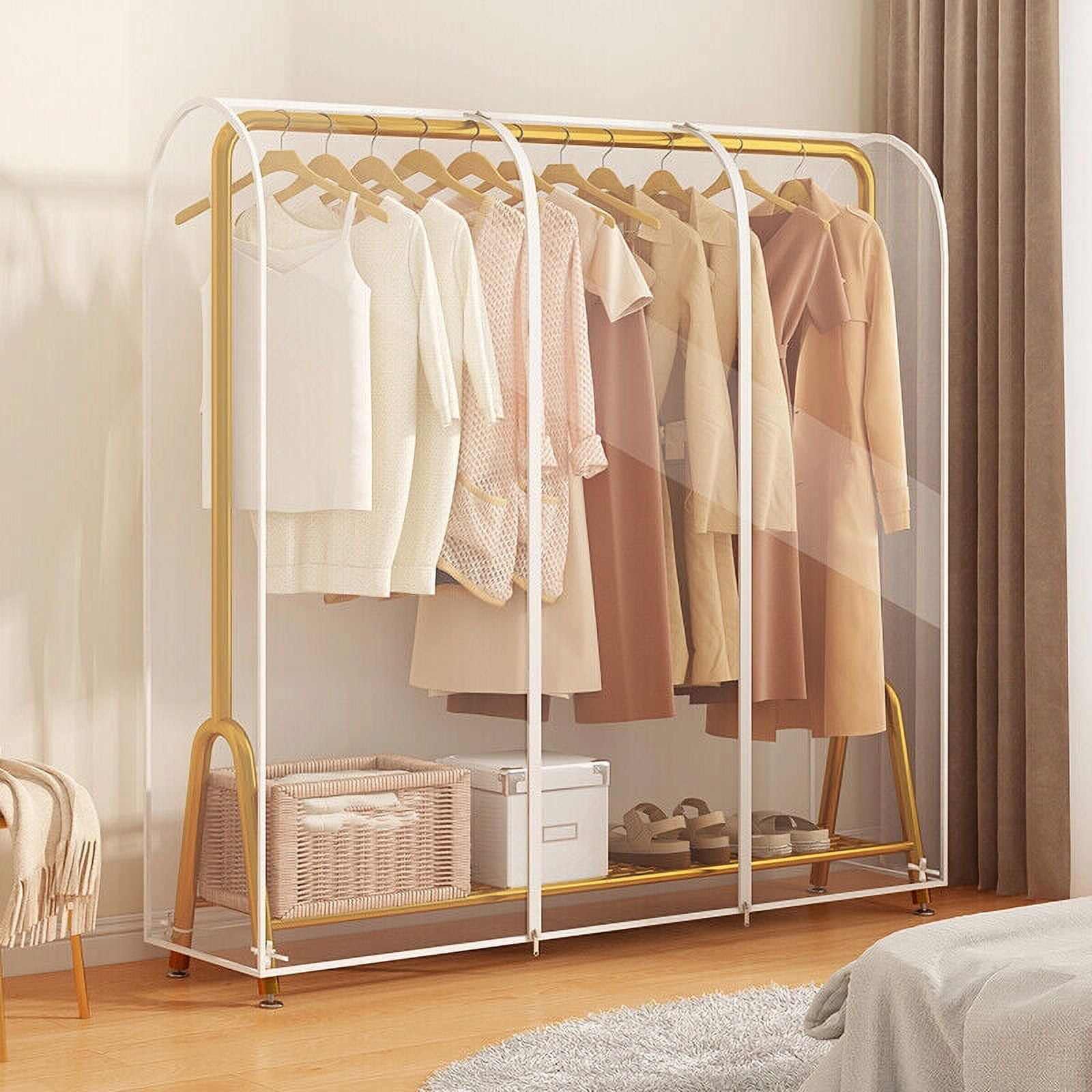 Outdoor Covered Cloths Rack SHANNA Clear Garment Rack Cover Dustproof Clothes Rack Cover With ...