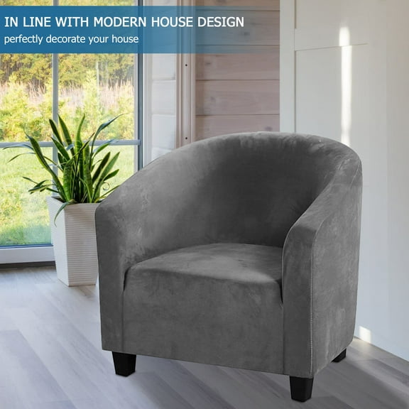 SHANNA Club Chair Slipcover, Velvet Fleece Tub Chair Cover ,Stylish Luxury Furniture Covers Velvet Plush Stretch Arm Chair Slipcover(Gray Solid)