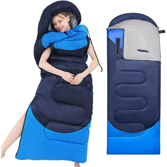 SHANNA Cold Weather Sleeping Bags for Adults Camping Sleeping Bag Portable Sleeping Bag with Zip Holes on the Arms for Camping Hiking(Navy Blue)