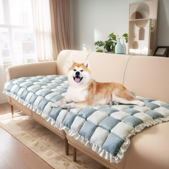 SHANNA Couch Cover Protector for Dogs Cats, Dog Couch Coves for Sofa, Thickened Quilted Plaid Pet Couch Sofa Cover, Washable Non Slip Pet Mat Bed,Grey Blue, 70x150cm