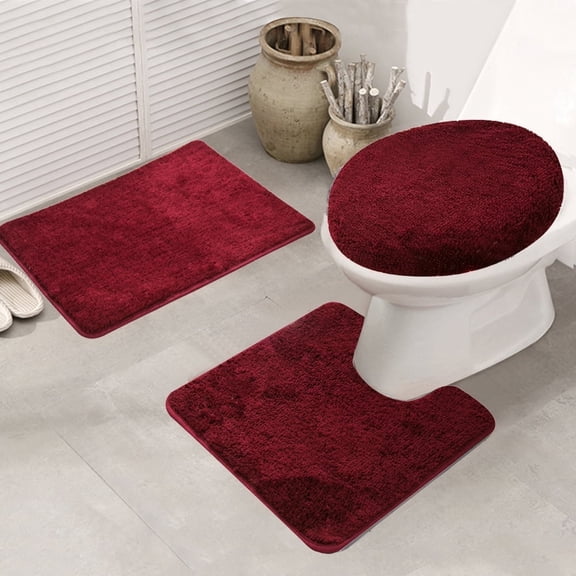 SHANNA European Geometric Shaggy Soft Non-Slip Absorbent Polyester Red Area Rug, Count3