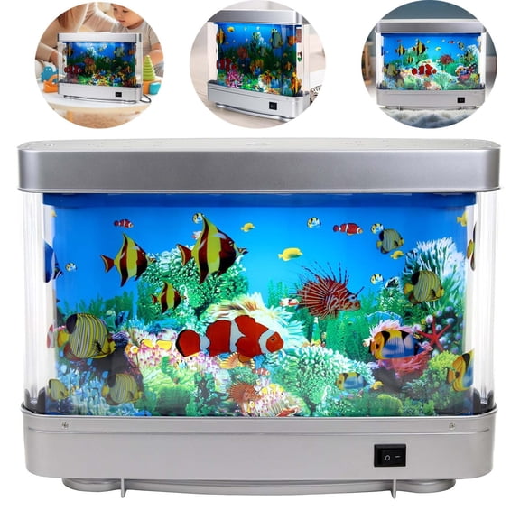 SHANNA Fake Fish Tank Mini Aquarium Decorative Lamp, Virtual Ocean Moving Fish Night Light for Bedroom Office Dcor,Gift for Kids and Cat