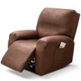 thumbnail image 1 of SHANNA Faux Leather Recliner Chair Covers, 4-Piece Stretch Reclining Sofa Slipcovers with Pocket, Washable Furniture Protector (Coffee, 1 Seater), 1 of 9