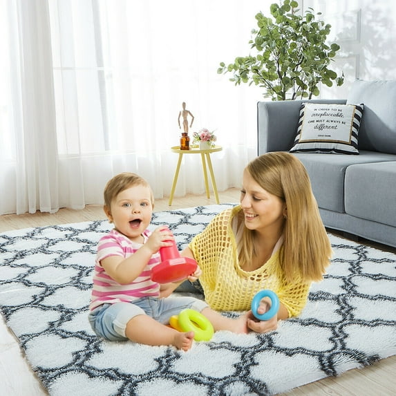 SHANNA Fluffy Shaggy Area Rug Soft Floor Carpet for Kids Nursery Dorm Bedroom Living Room
