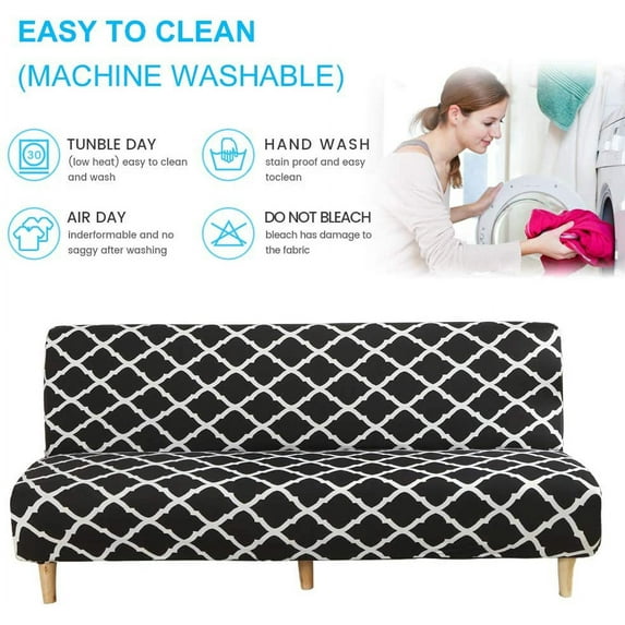 SHANNA Futon Slipcover Armless Sofa Covers Stretch Sofa Bed Slipcover Protector Elastic (Black Geometry)