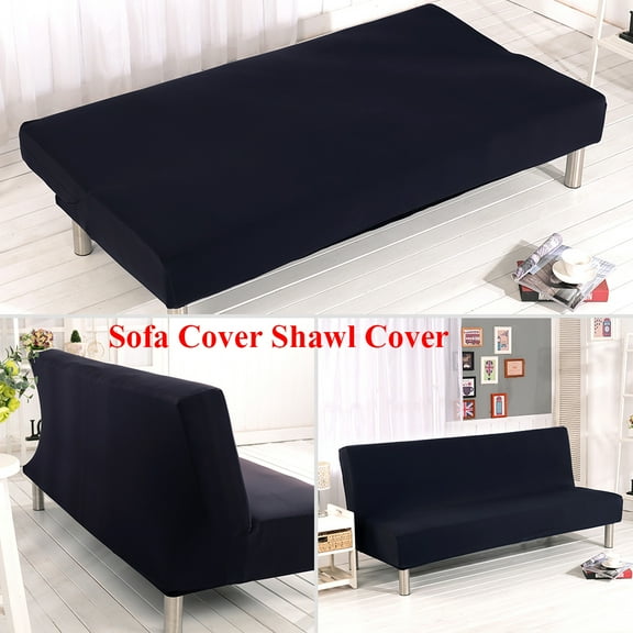SHANNA Futon Slipcover Armless Sofa Covers Stretch Sofa Bed Slipcover Protector Elastic (Black)