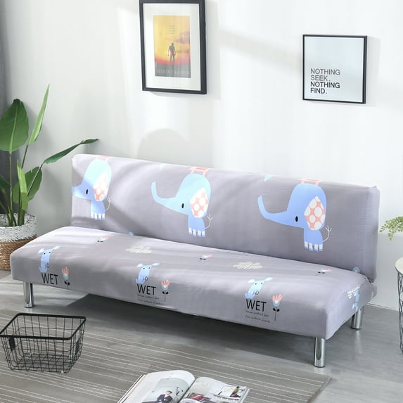 SHANNA Futon Slipcover Armless Sofa Covers Stretch Sofa Bed Slipcover Protector Elastic (Light Gray Animal)
