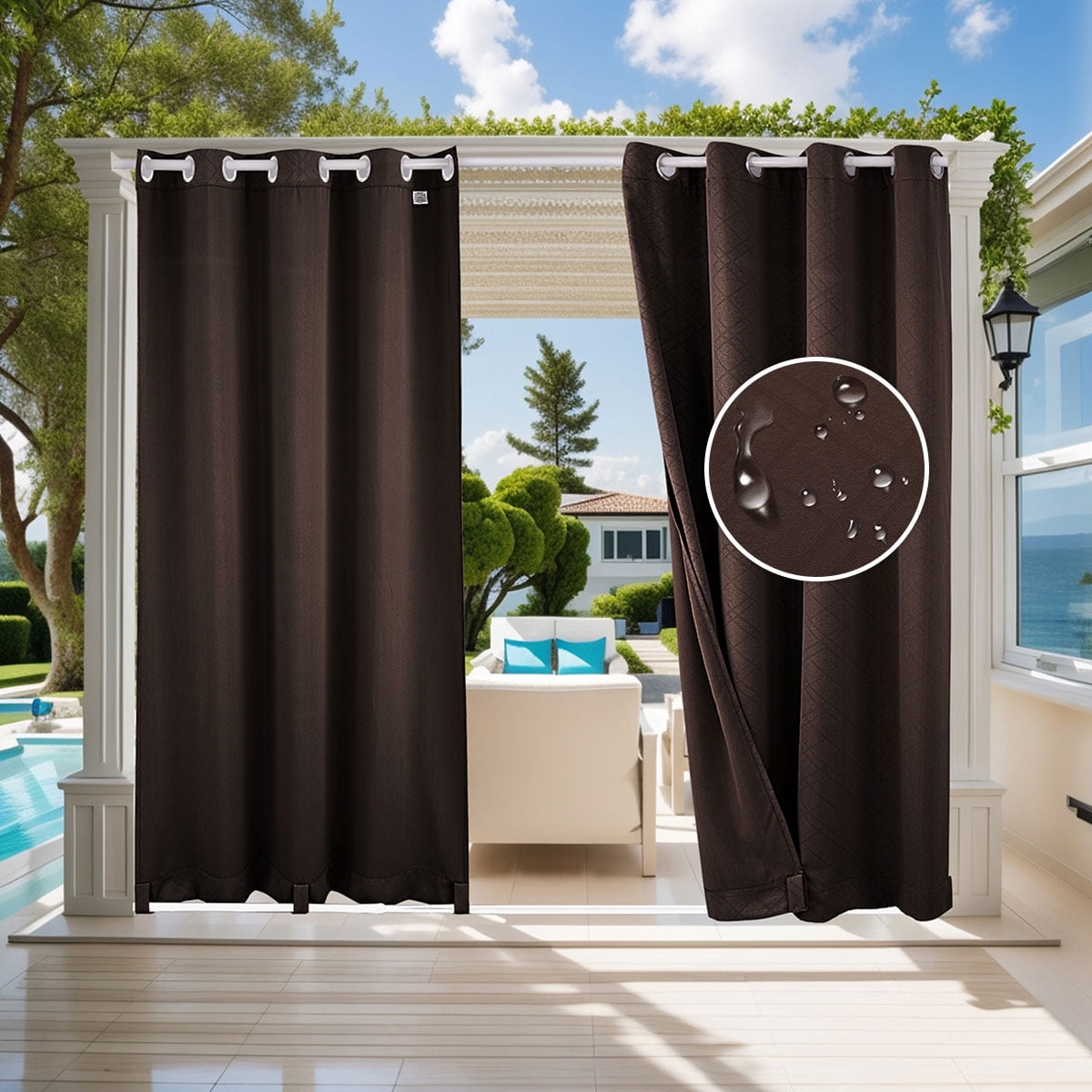SHANNA Gazebo Patio Outdoor Curtains, Waterproof Garden Blackout ...