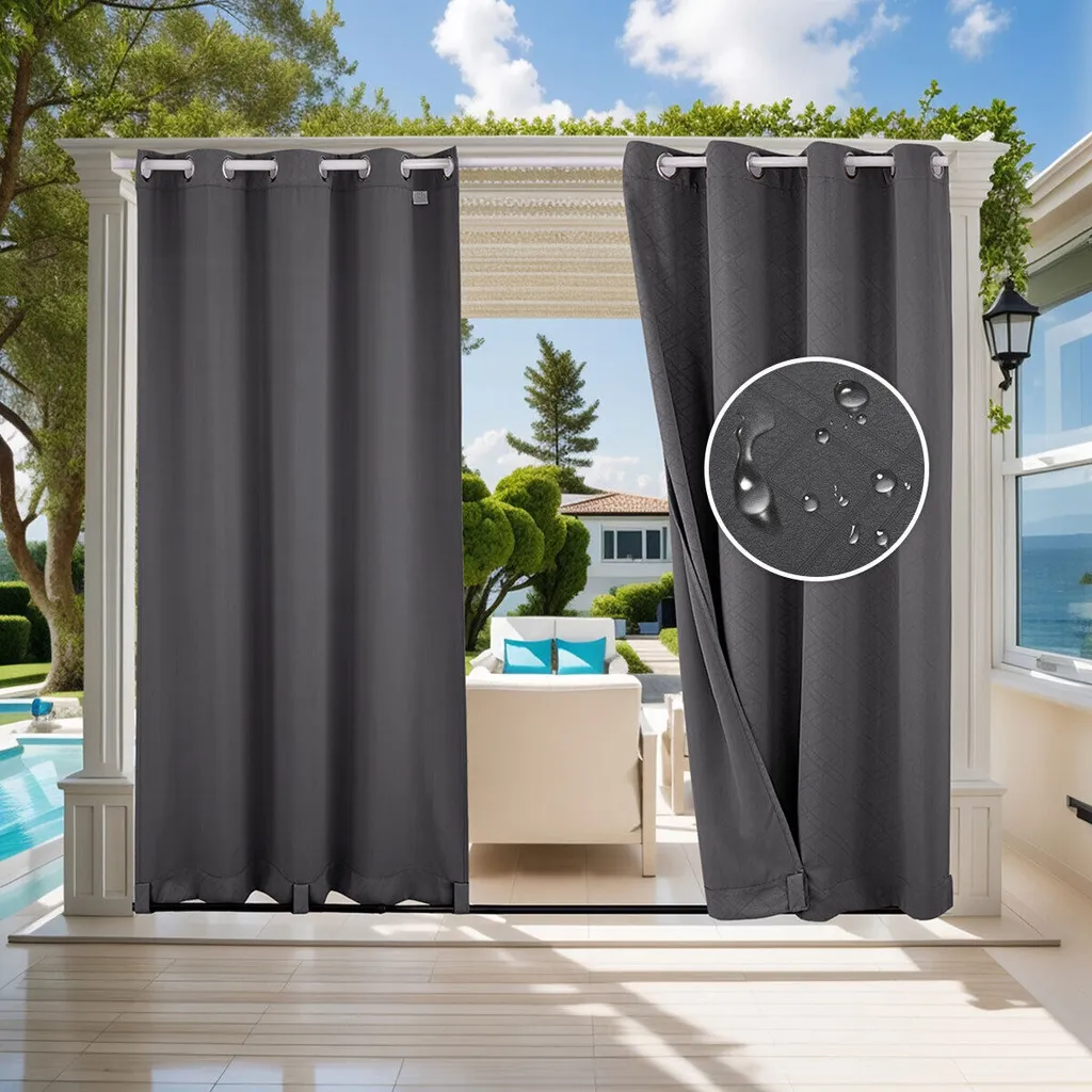 Outdoor Waterproof Blackout Curtains – 100” Wide, Grommet Top, For Patio, Gazebo, Sunblock