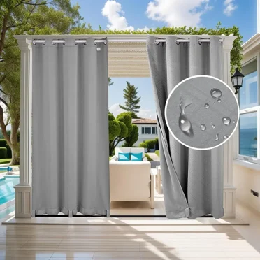 SHANNA Gazebo Patio Outdoor Curtains, Waterproof Garden Blackout Thermal Insulated Privacy Curtain for Outside Pergola Porch Pool, Light Grey,W52'' x L94''