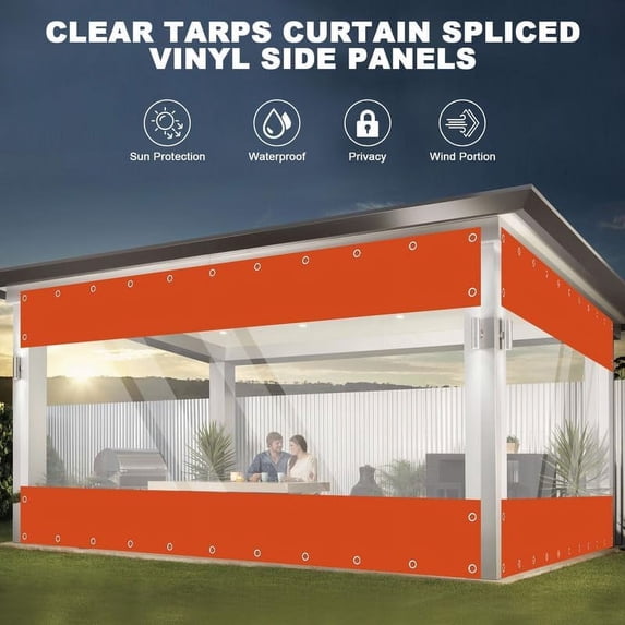 SHANNA Heavy Duty Waterproof Clear Tarps Curtain Thicken PVC Tarps Curtains with Grommets for Patio, Pergola, Porch, Gazebos, Balcony