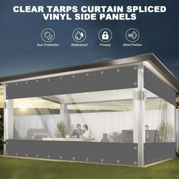 SHANNA Heavy Duty Waterproof Clear Tarps Curtain Thicken PVC Tarps Curtains with Grommets for Patio, Pergola, Porch, Gazebos, Balcony