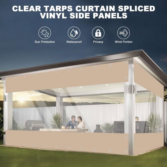 SHANNA Heavy Duty Waterproof Clear Tarps Curtain Thicken PVC Tarps Curtains with Grommets for Patio, Pergola, Porch, Gazebos, Balcony