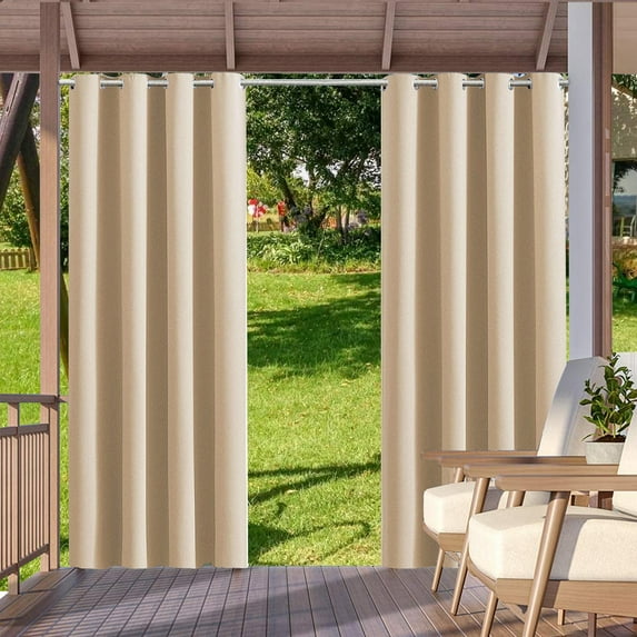SHANNA Indoor/Outdoor Curtains - Grommet Top Waterproof Windproof Privacy Blackout Drapes for Garden Porch Gazebo Patio, Beige Yellow, 52*94 in, 4 Panel