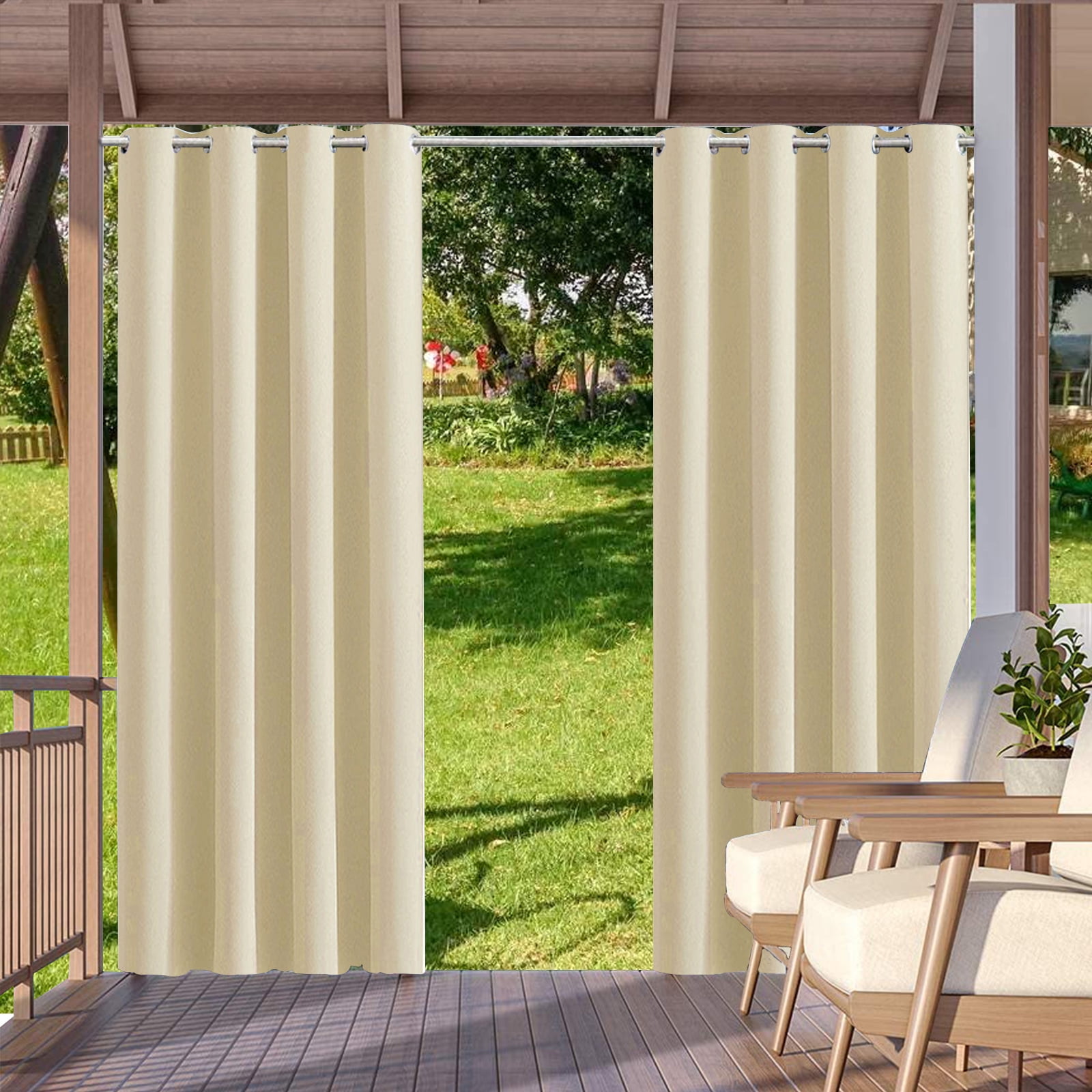 SHANNA Indoor/Outdoor Curtains - Grommet Top Waterproof Windproof Privacy Blackout Drapes for Garden Porch Gazebo Patio, Beige, 52*108 in, 1 Panel