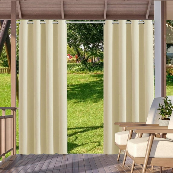 SHANNA Indoor/Outdoor Curtains - Grommet Top Waterproof Windproof Privacy Blackout Drapes for Garden Porch Gazebo Patio, Beige, 52*94 in, 2 Panel