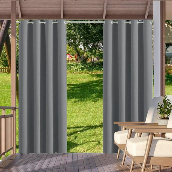 SHANNA Indoor/Outdoor Curtains - Grommet Top Waterproof Windproof Privacy Blackout Drapes for Garden Porch Gazebo Patio, Gray, 52*94 in, 4 Panel