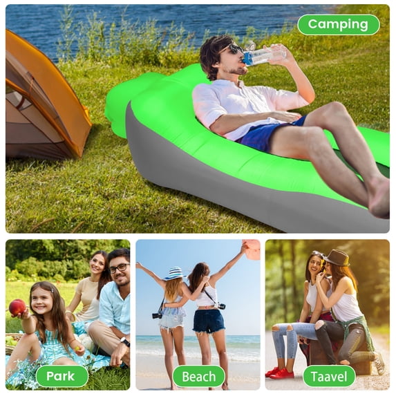 SHANNA Inflatable Lounger, Air Couch Lounge Chair for Camping, Hiking, Inflatable Beach Chair for Adults,Green/Gray
