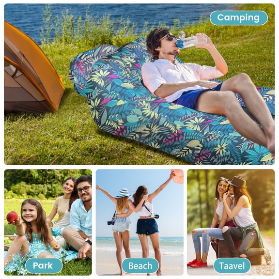 SHANNA Inflatable Lounger, Air Couch Lounge Chair for Camping, Hiking, Inflatable Beach Chair for Adults,Tropical Blue