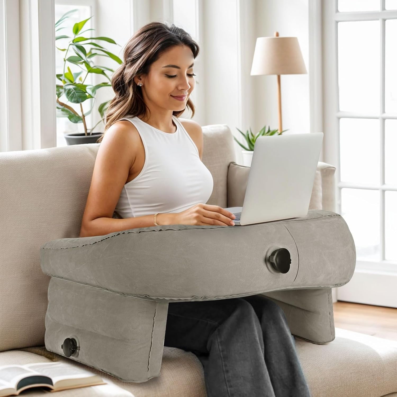 SHANNA Inflatable Reading Pillow for Gaming, Foldable Lap Desk Pillow ...