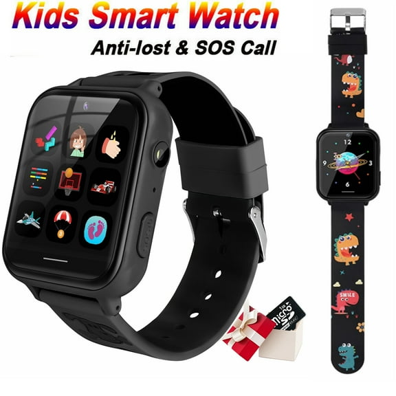 SHANNA Kids Game Smart Watch for Boys Girls, 1.54" HD Touch Screen 10 Puzzle Games Music Player 2-Way Call SOS Phone Wristwatch, Black