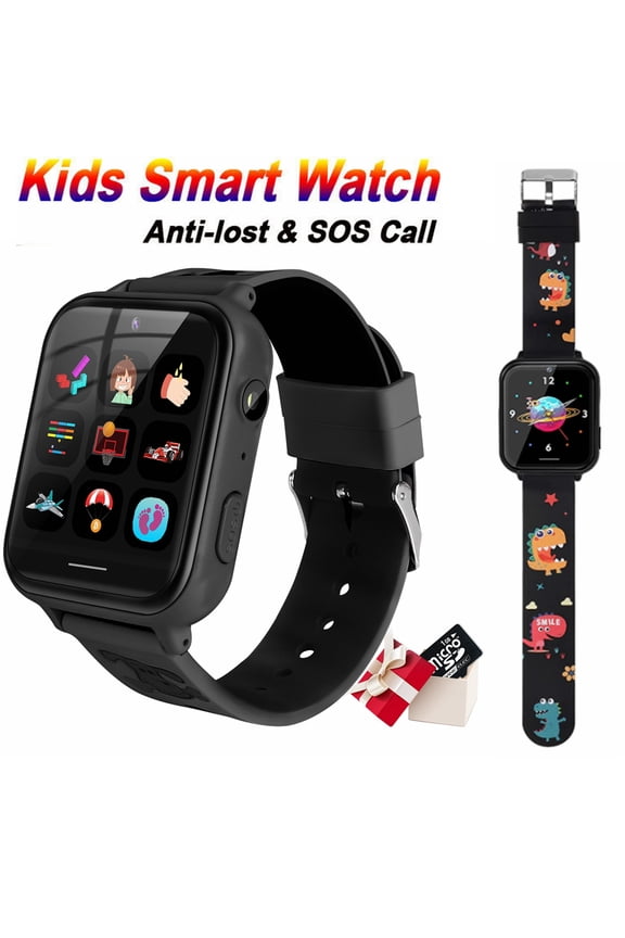 Kids Game Smart Watch for Boys Girls, 1.54" HD Touch Screen 10 Puzzle Games Music Player 2-Way Call SOS Phone Wristwatch, Black