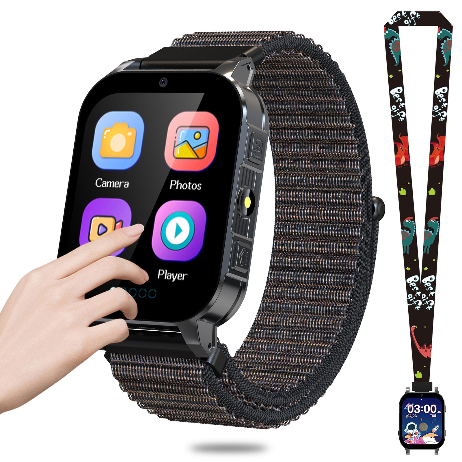 SHANNA Kids Smart Watch for Boys Girls Aged 4-12,  1.83'' HD Touch Screen with 30 Games and 140 Learning Cards, Music Player Camera Pedometer Story Telling, Black
