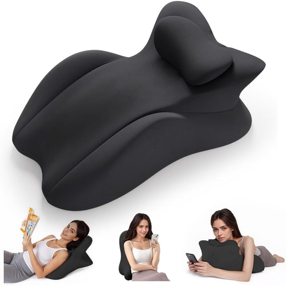 SHANNA Memory Foam Wedge Pillow for Adults, Multi-Position Support Bed Pillow with Removable Cover for Sleeping Sitting Up Prone Reading Back & Knee Support Leg Elevation (Black)