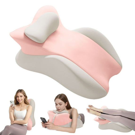 SHANNA Memory Foam Wedge Pillow for Adults, Multi-Purpose Bed Sofa Support Pillow with Removable Cover for Sleeping /Sitting Up/Reading, Back Knee Leg Support for Relaxing, Pink/Gray