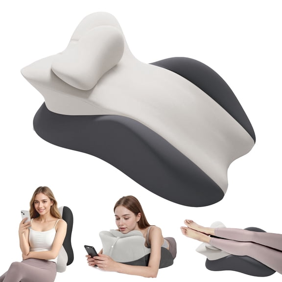 SHANNA Memory Foam Wedge Pillow for Adults, Multi-Purpose Bed Sofa Support Pillow with Removable Cover for Sleeping /Sitting Up/Reading, Back Knee Leg Support for Relaxing, Gray/Black