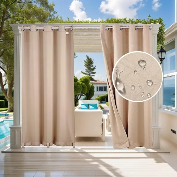 SHANNA Outdoor Beige Blackout Curtains, "52 x 84" Inches