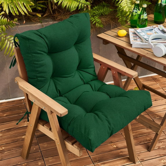 SHANNA Outdoor Chair Cushions, 2 Pack Tufted Thicken Waterproof Patio Chair Pad Wicker Chair Seat Cushion with Non-Slip Ties for Outdoor Furniture, Green