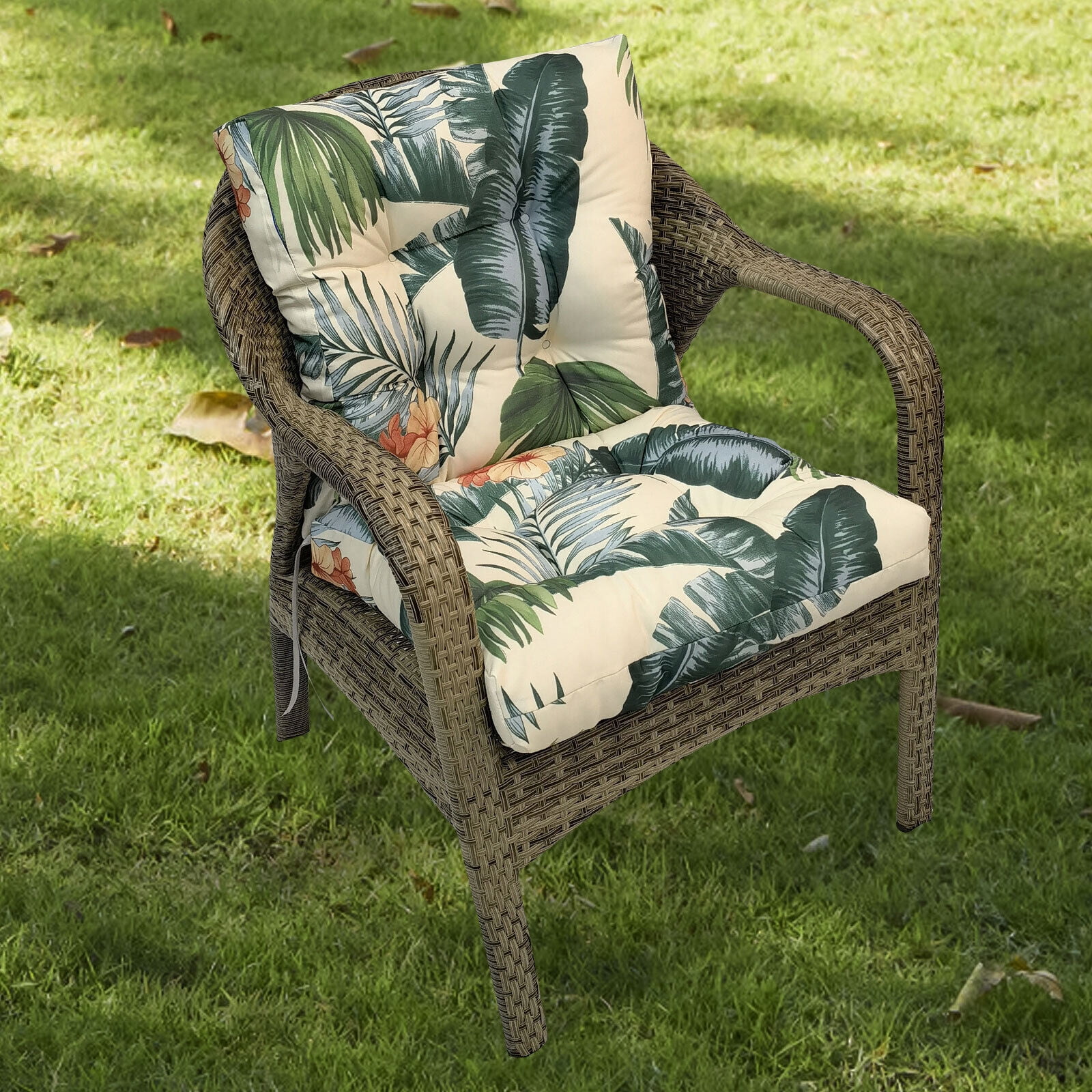 SHANNA Outdoor Chair Cushions, 4 Pack Tufted Thicken Waterproof Patio Chair Pad Wicker Chair Seat Cushion with Non-Slip Ties for Outdoor Furniture, Hawail Style