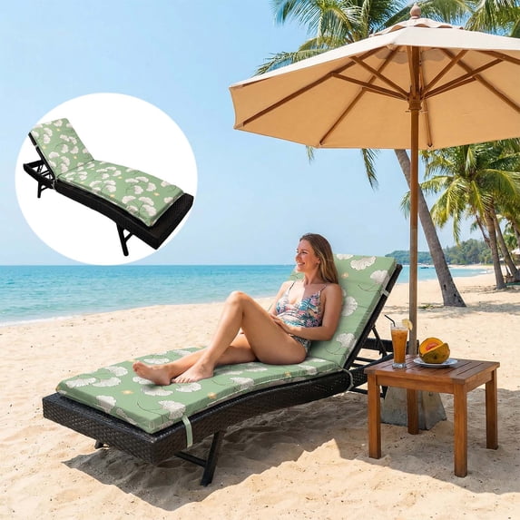 SHANNA Outdoor Chaise Lounge Chair Cushion Waterproof Sun Lounger Replacement Cushions with Tie for Patio Pool, 76x12.8x2.4in, Ginkgo Leaves, 1 Pack